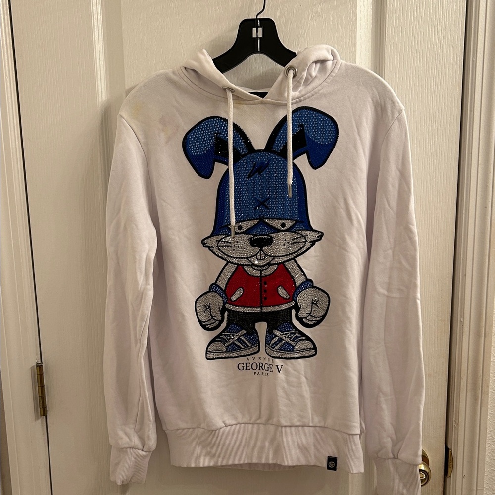 White and Blue Graphic Hoodie by